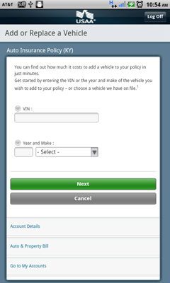 USAA's app allows you to change your policy, including adding or deleting vehicles