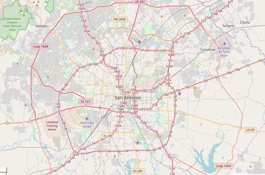 map of major highways in San Antonio