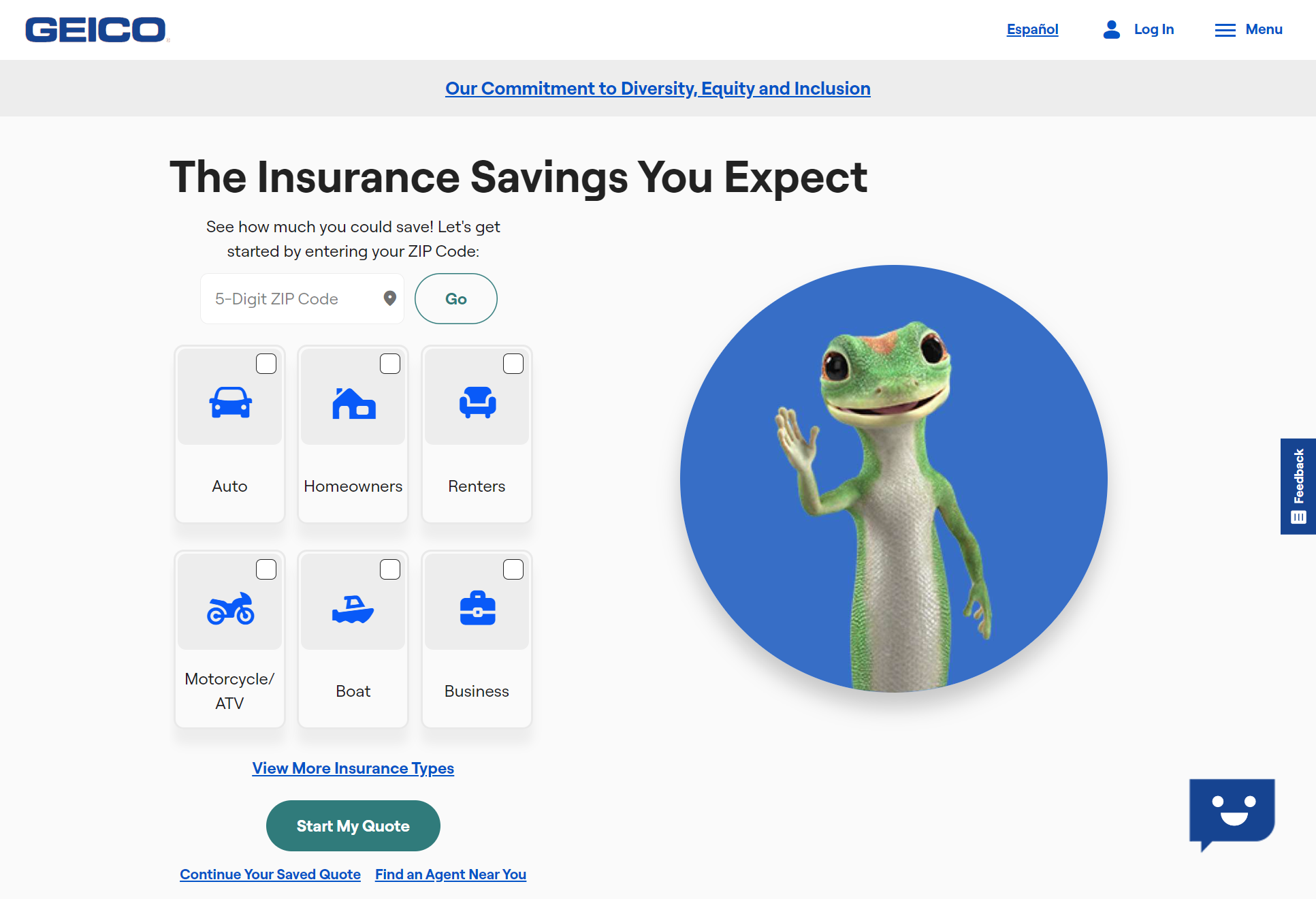 Geico screenshot: collision vs. comprehensive car insurance