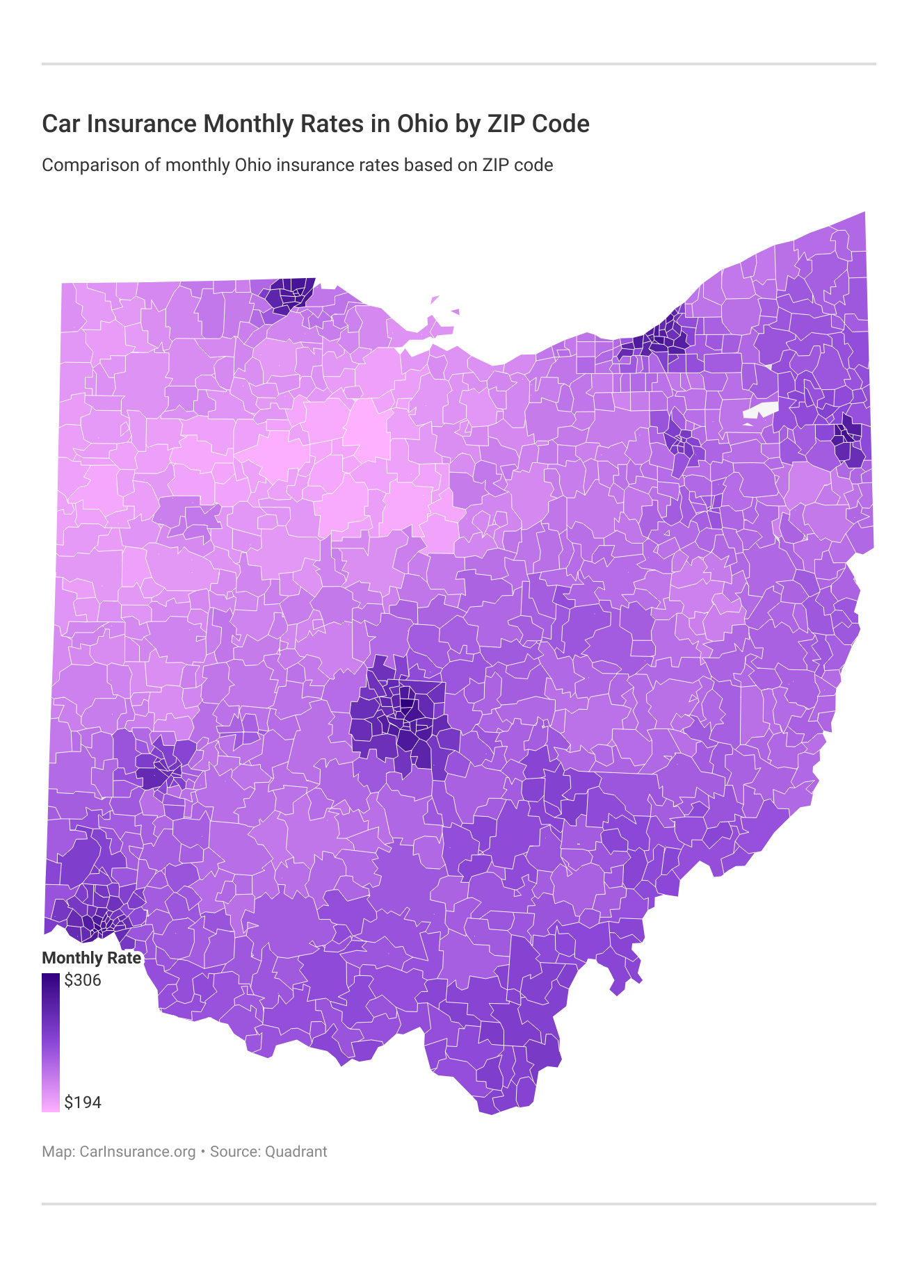 Car Insurance Monthly Rates in Ohio by ZIP Code