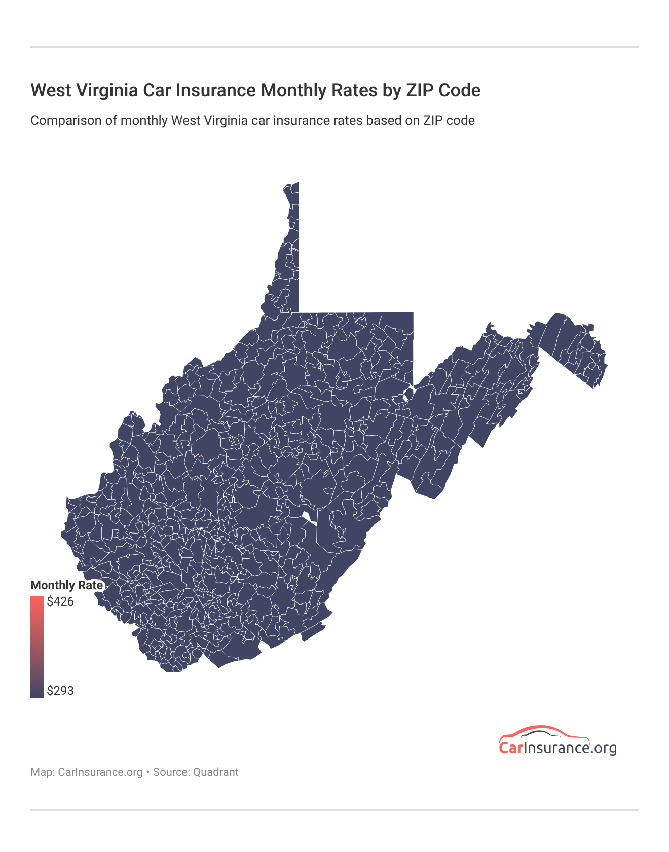 <h3>West Virginia Car Insurance Monthly Rates by ZIP Code</h3>