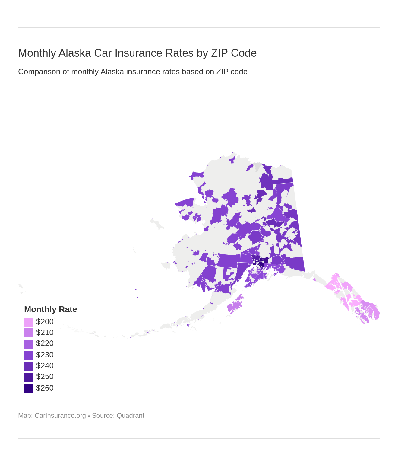 Monthly Alaska Car Insurance Rates by ZIP Code