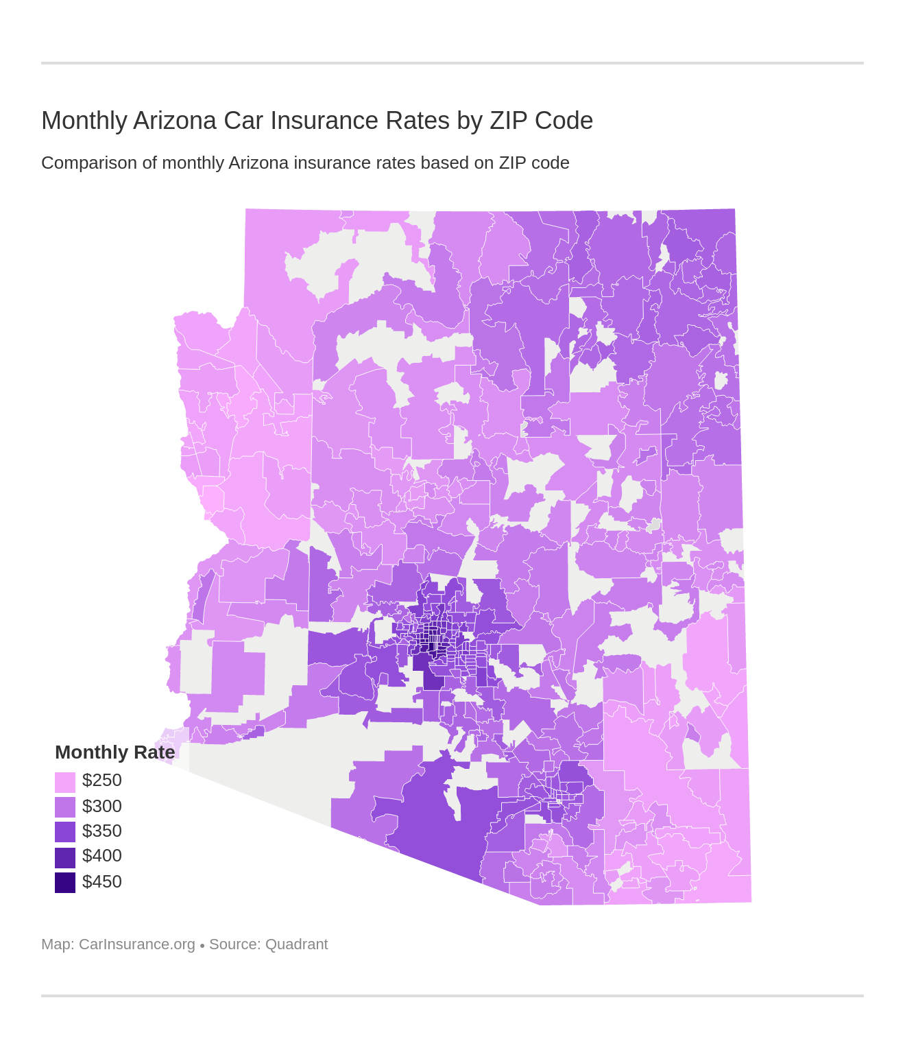 Monthly Arizona Car Insurance Rates by ZIP Code