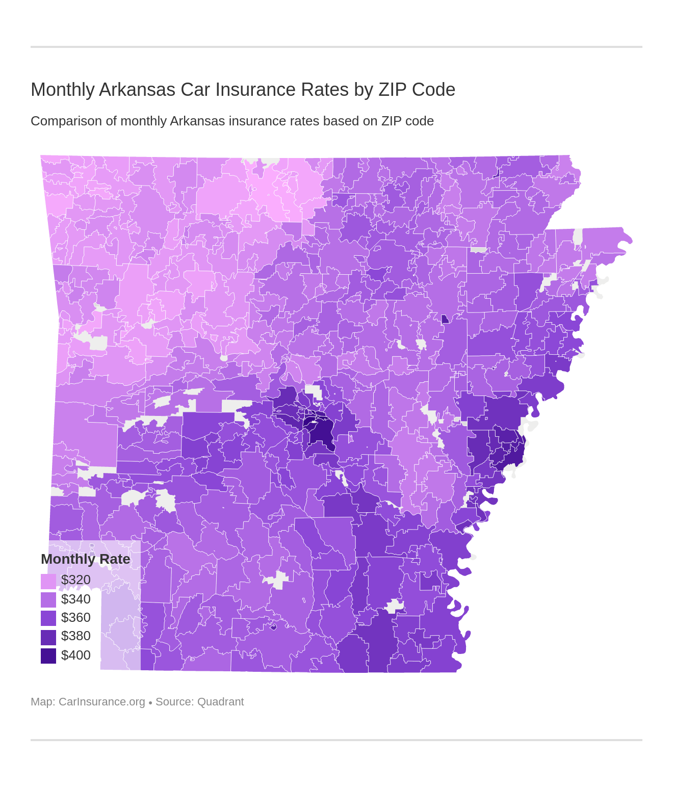 Monthly Arkansas Car Insurance Rates by ZIP Code