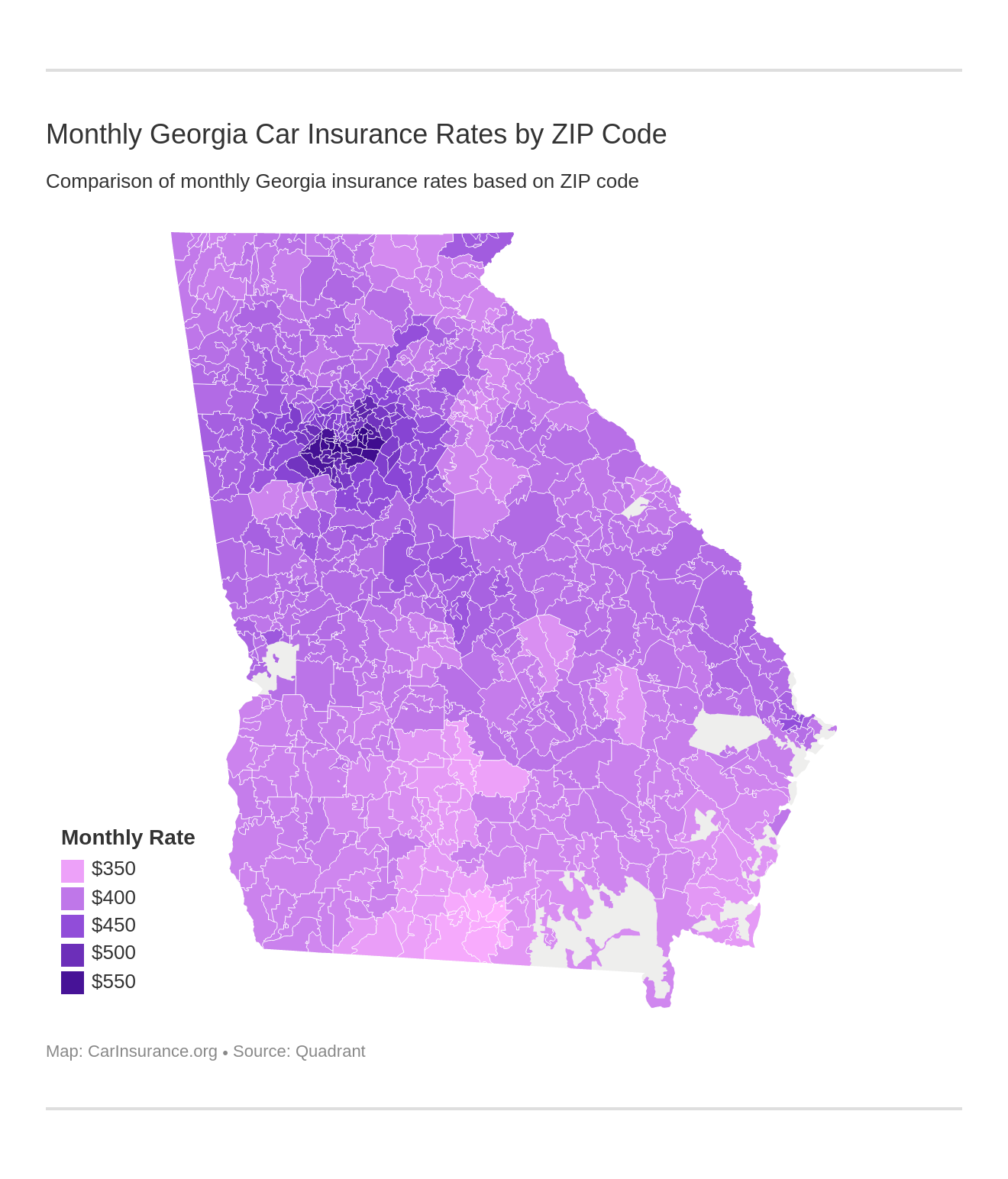 Monthly Georgia Car Insurance Rates by ZIP Code