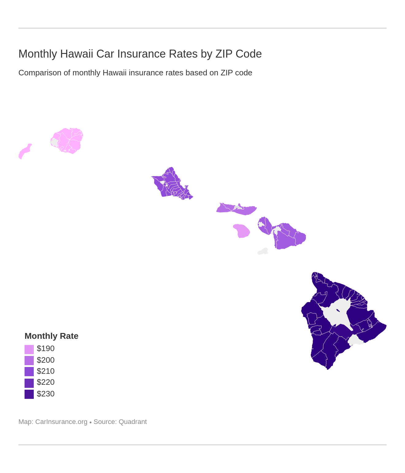 Monthly Hawaii Car Insurance Rates by ZIP Code