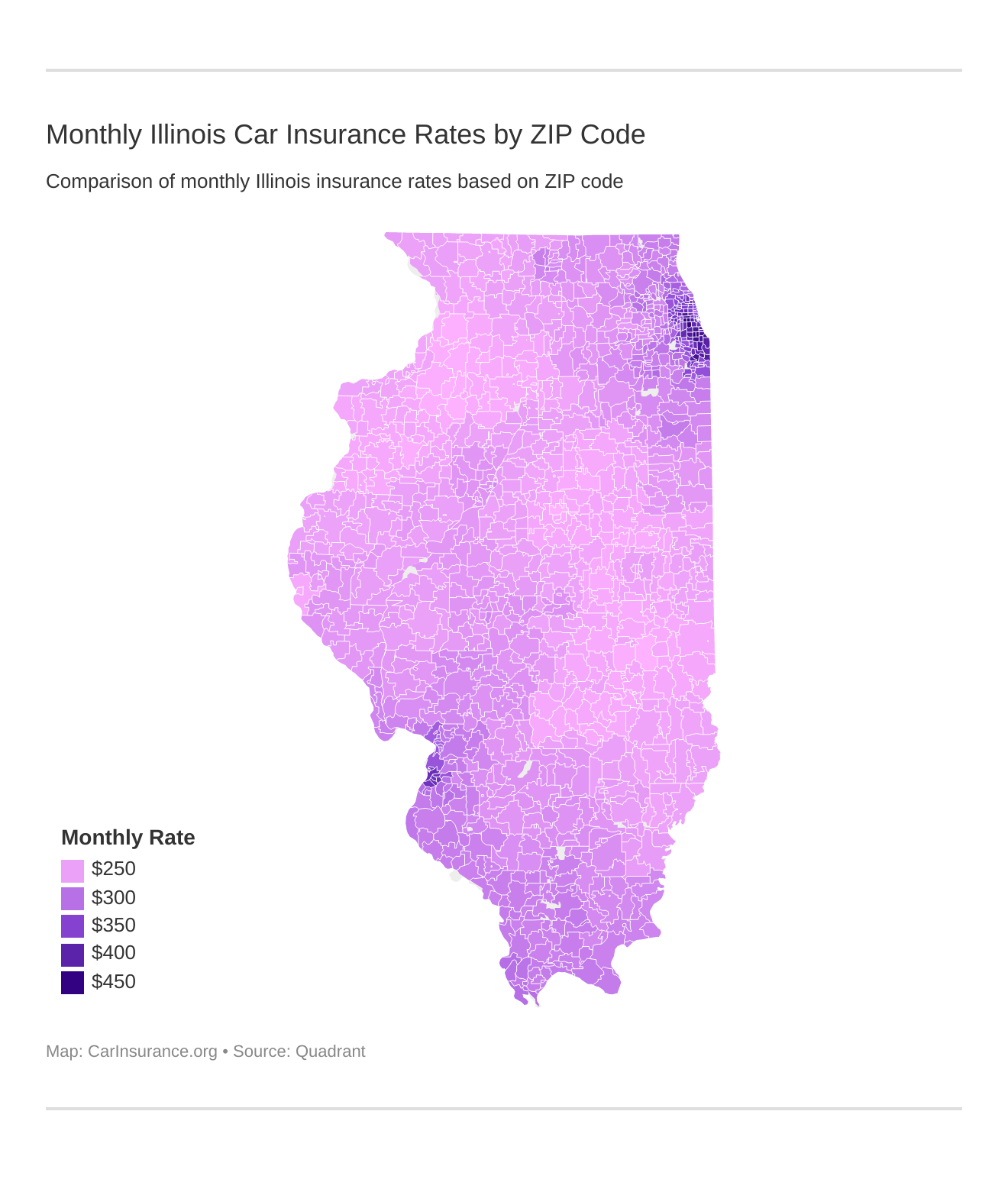 Monthly Illinois Car Insurance Rates by ZIP Code