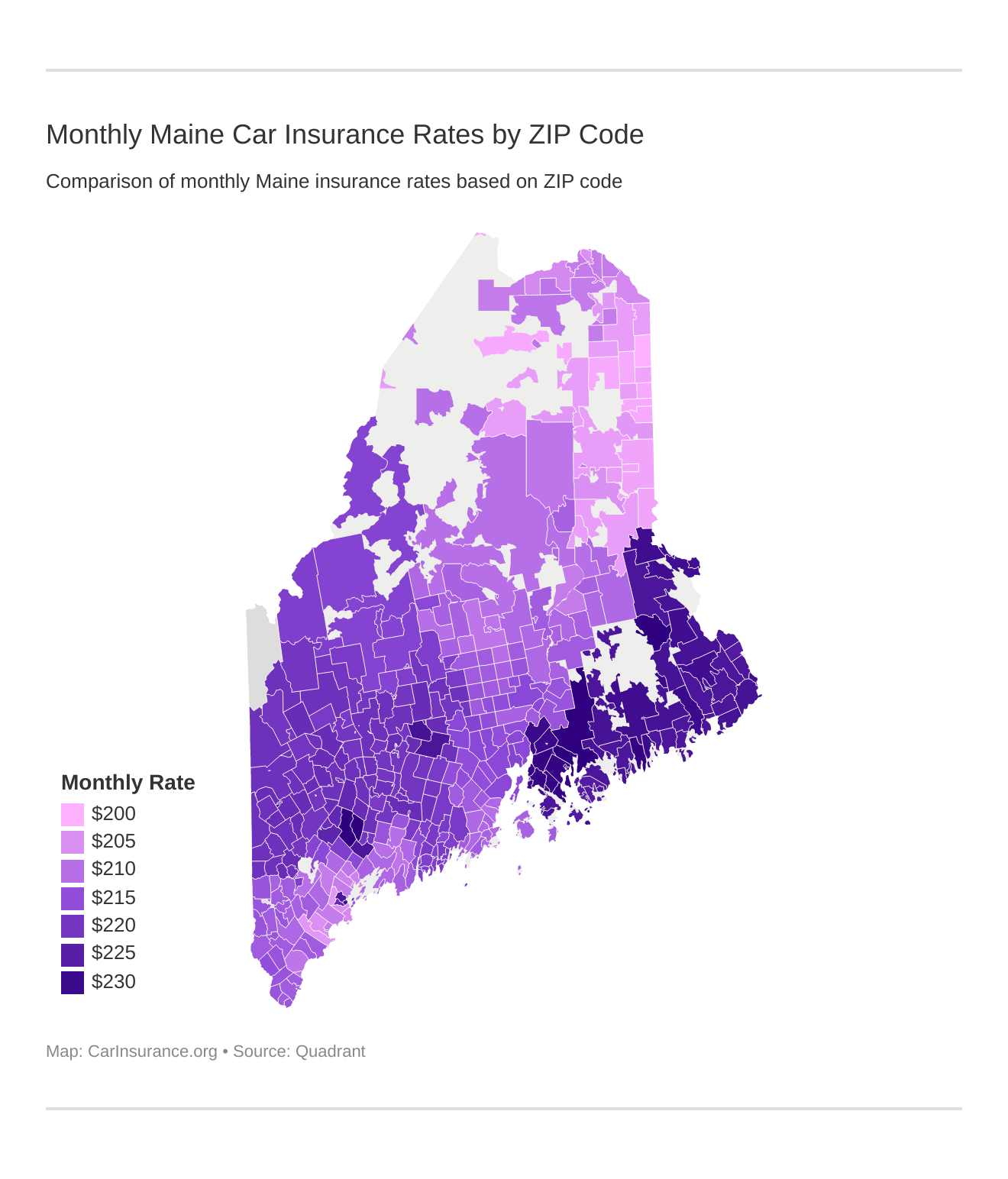 Monthly Maine Car Insurance Rates by ZIP Code