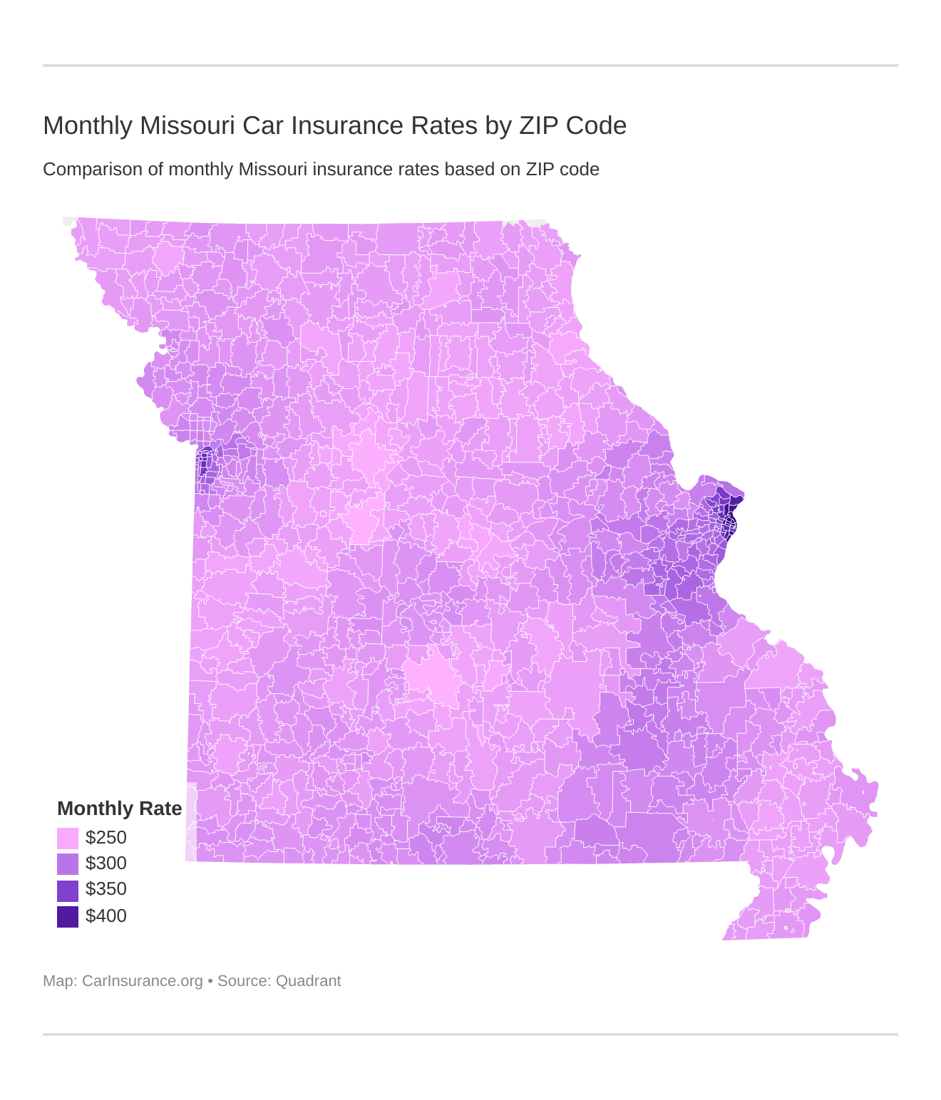 Monthly Missouri Car Insurance Rates by ZIP Code