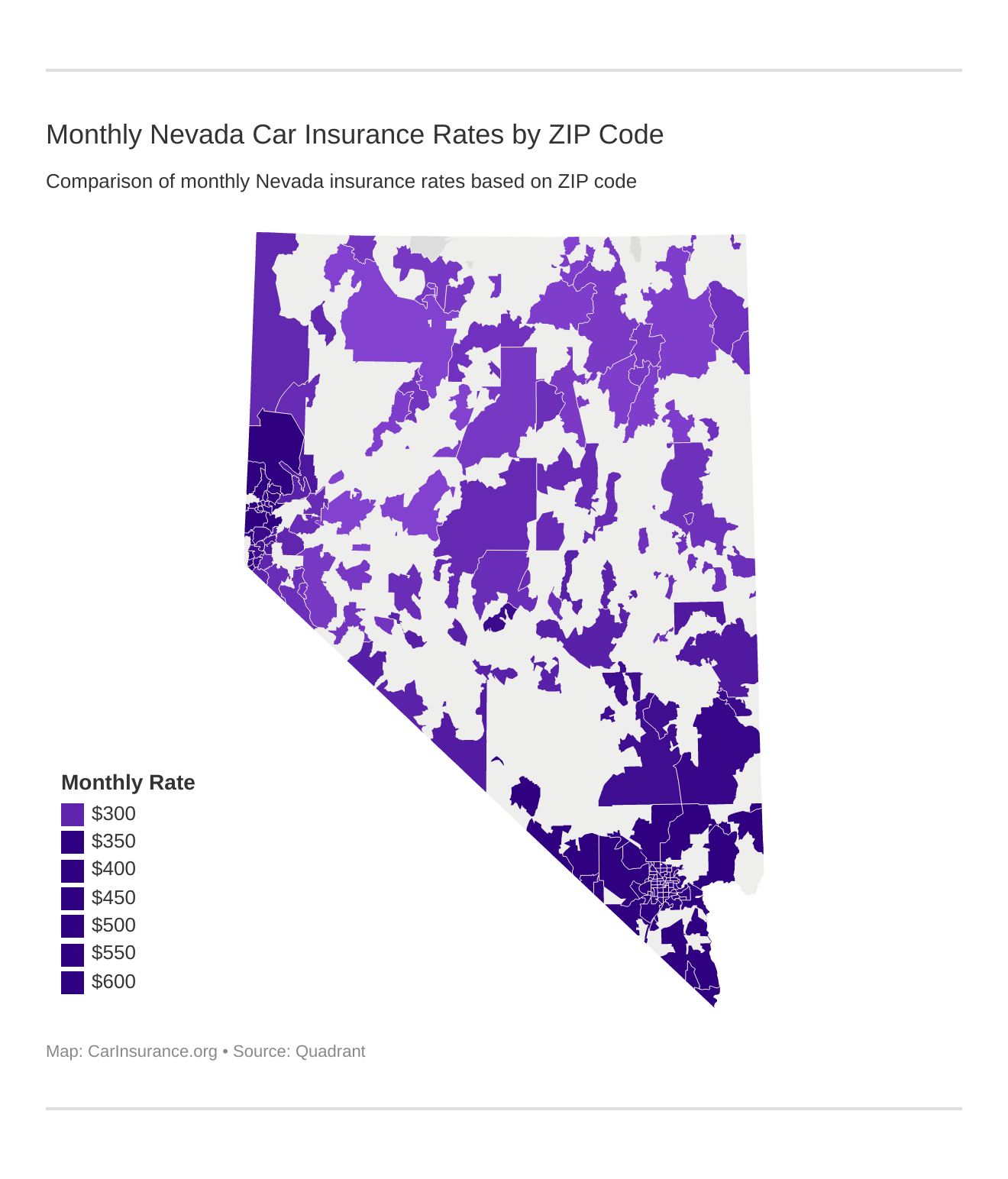 Monthly Nevada Car Insurance Rates by ZIP Code