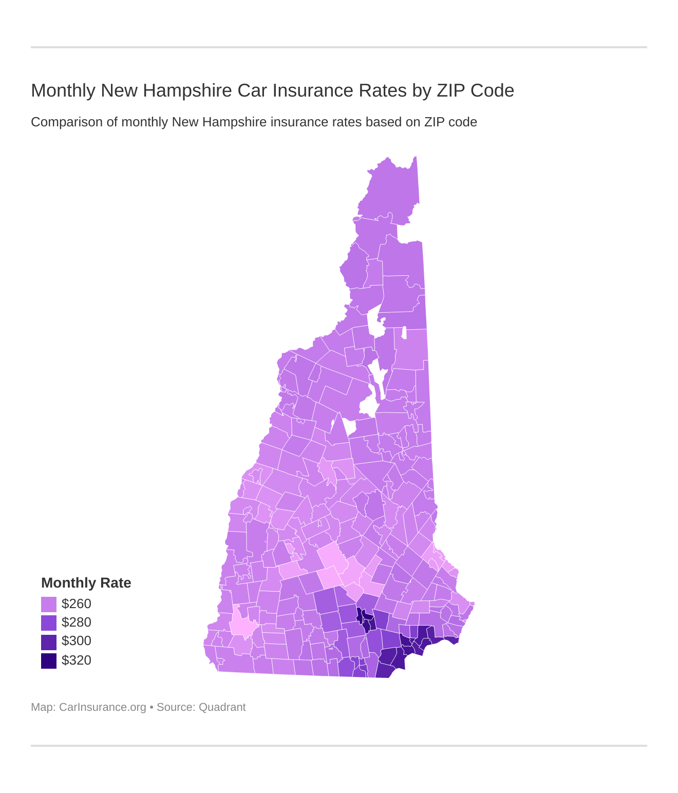 Monthly New Hampshire Car Insurance Rates by ZIP Code