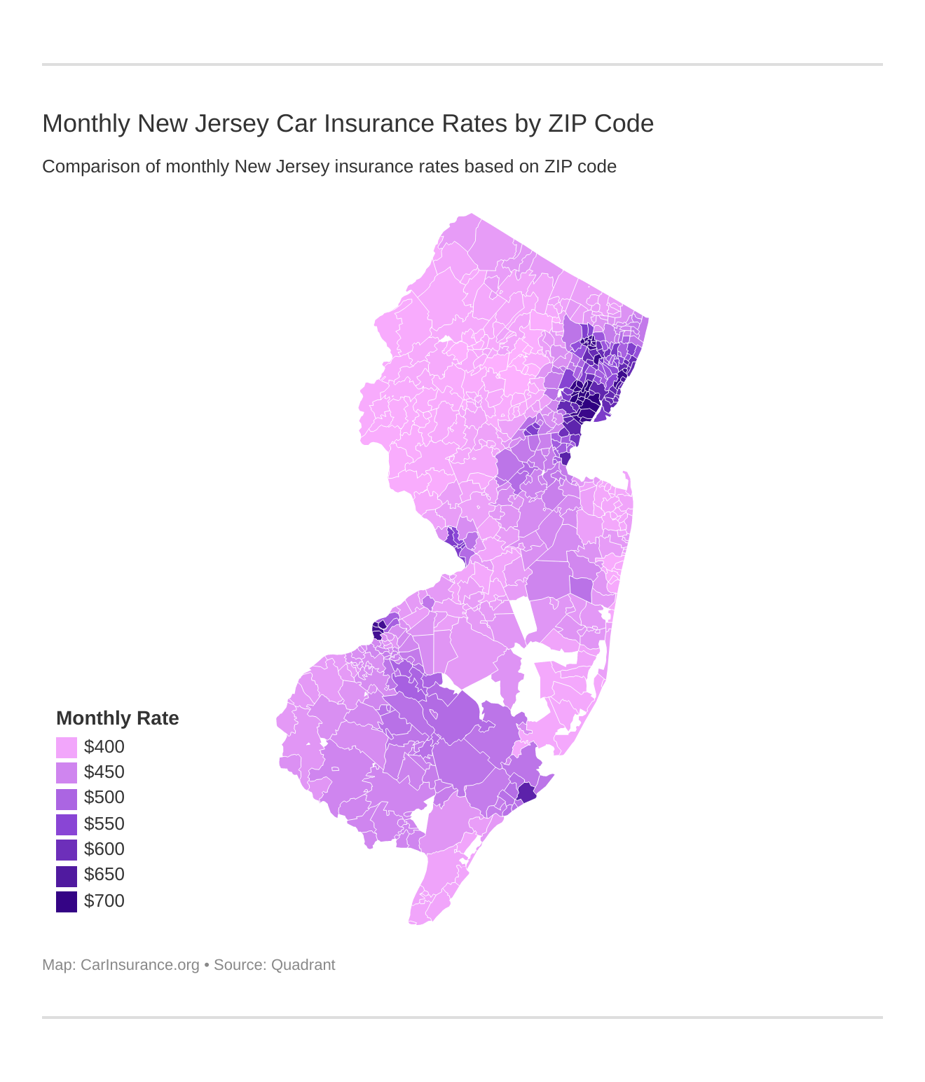 Monthly New Jersey Car Insurance Rates by ZIP Code