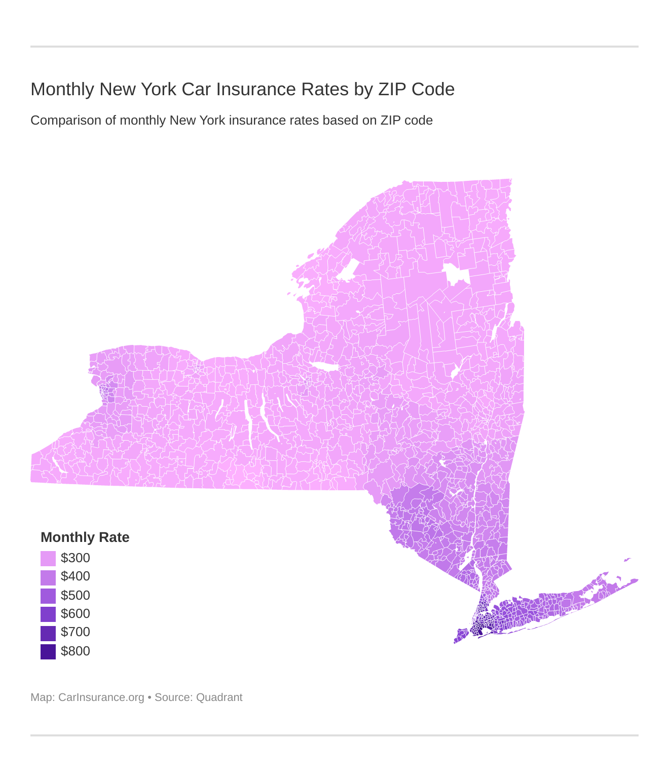 Monthly New York Car Insurance Rates by ZIP Code