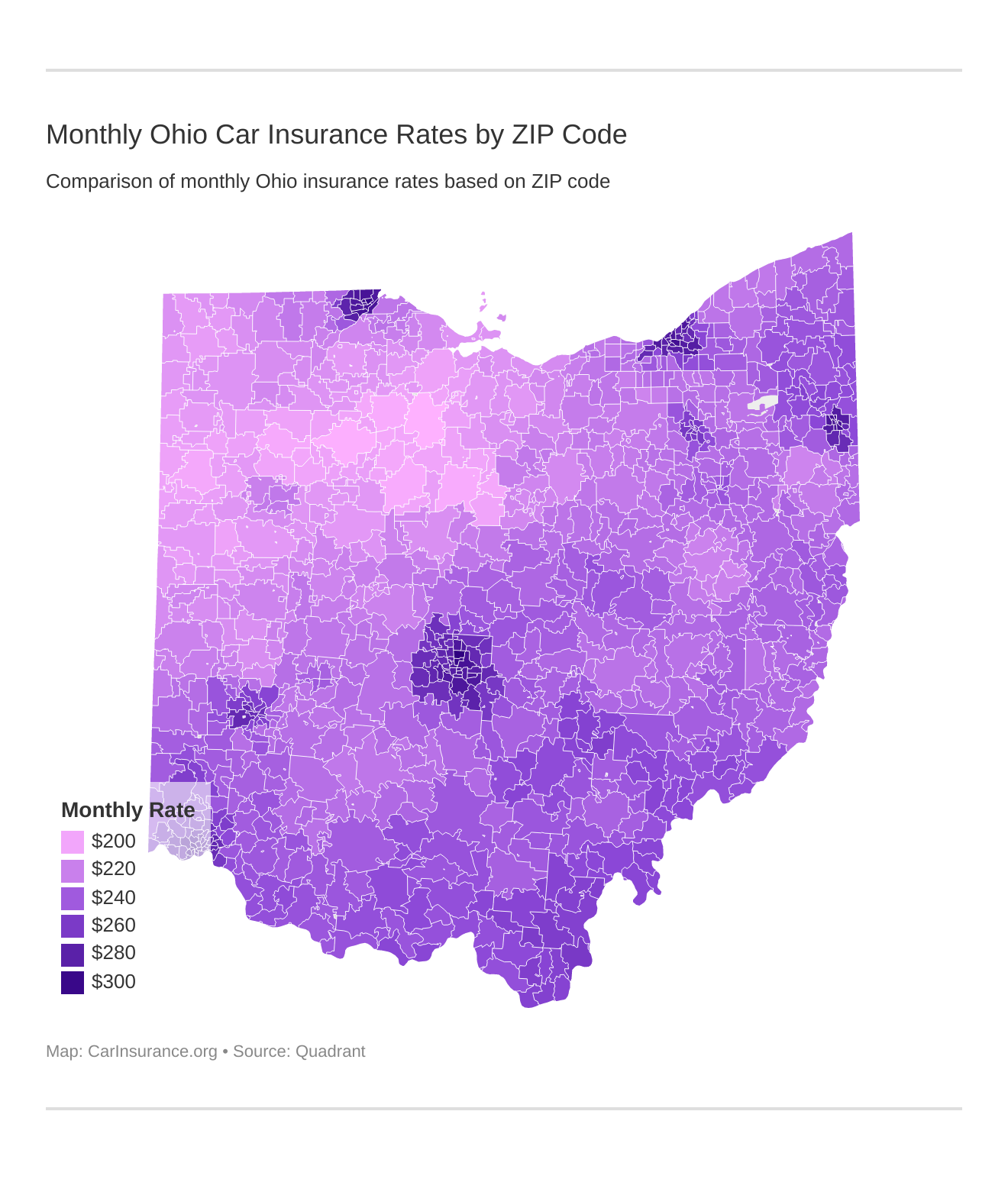 Monthly Ohio Car Insurance Rates by ZIP Code