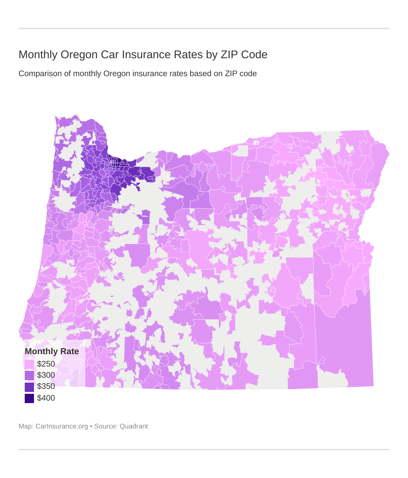 Monthly Oregon Car Insurance Rates by ZIP Code