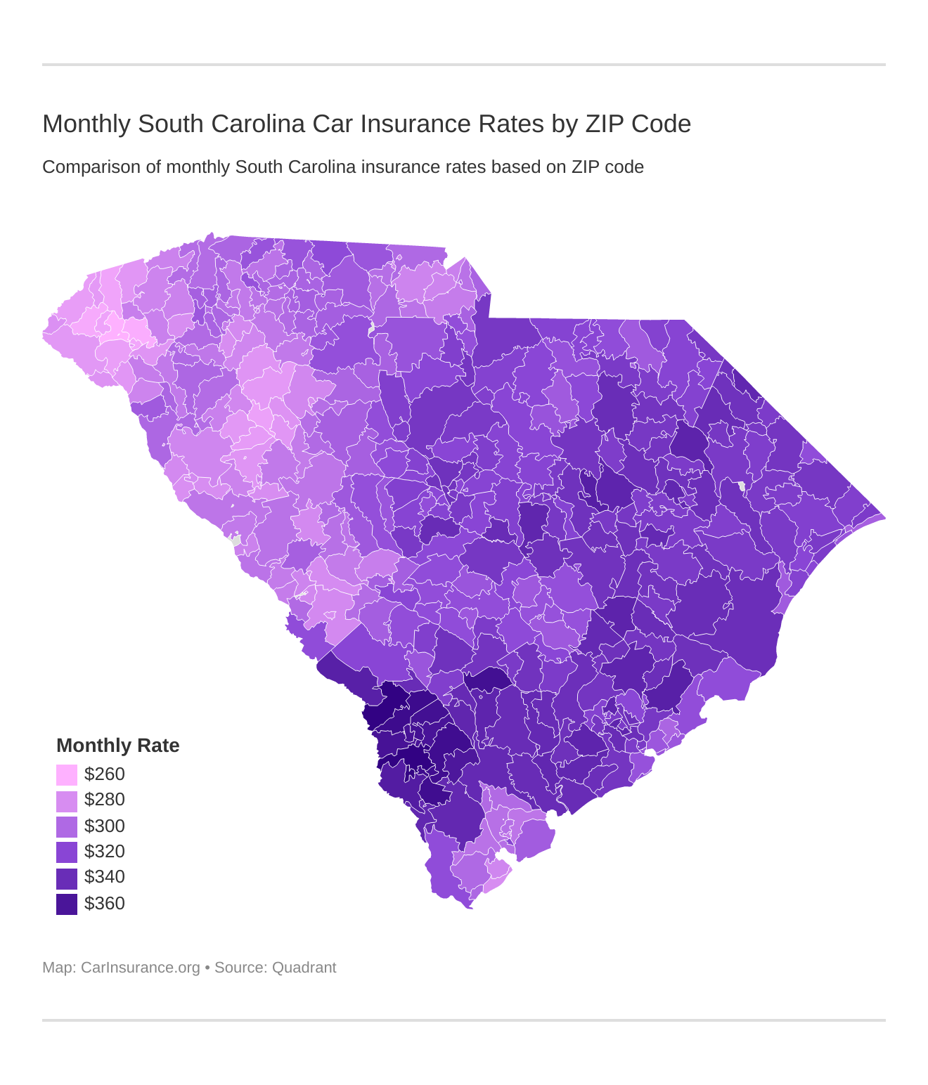 Monthly South Carolina Car Insurance Rates by ZIP Code