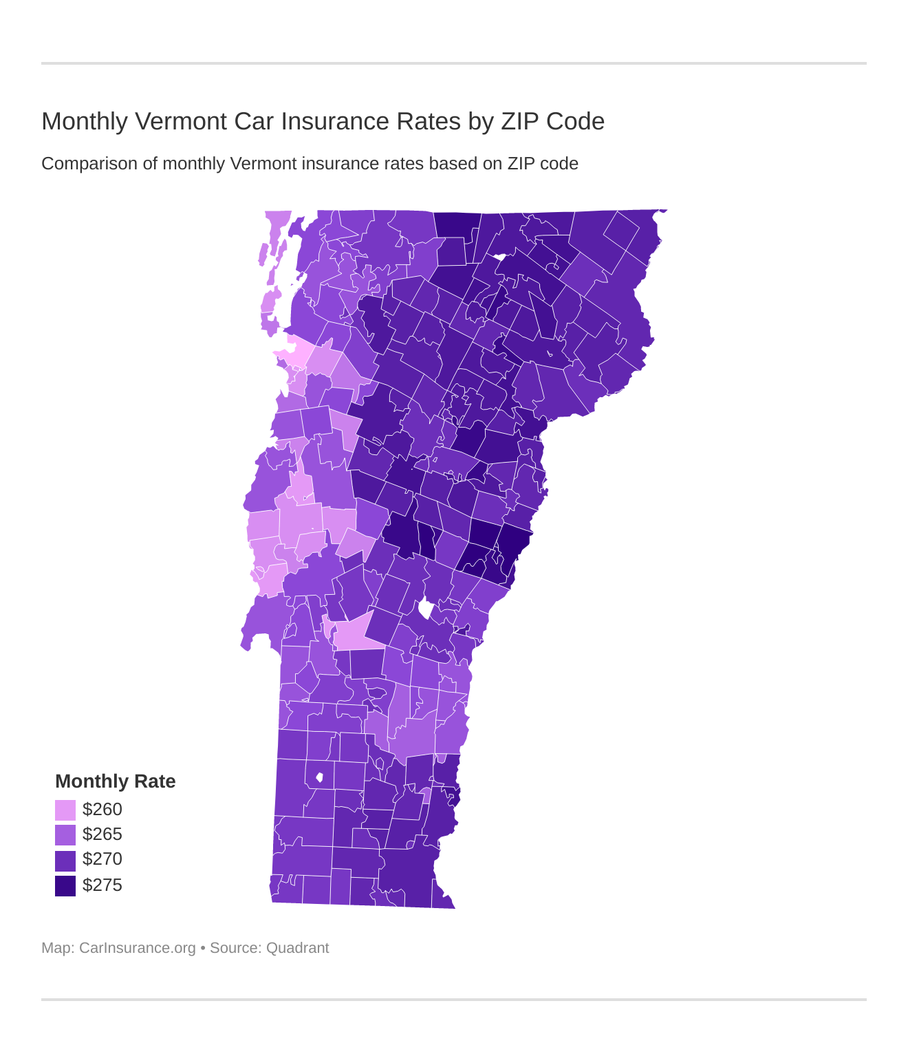 Monthly Vermont Car Insurance Rates by ZIP Code