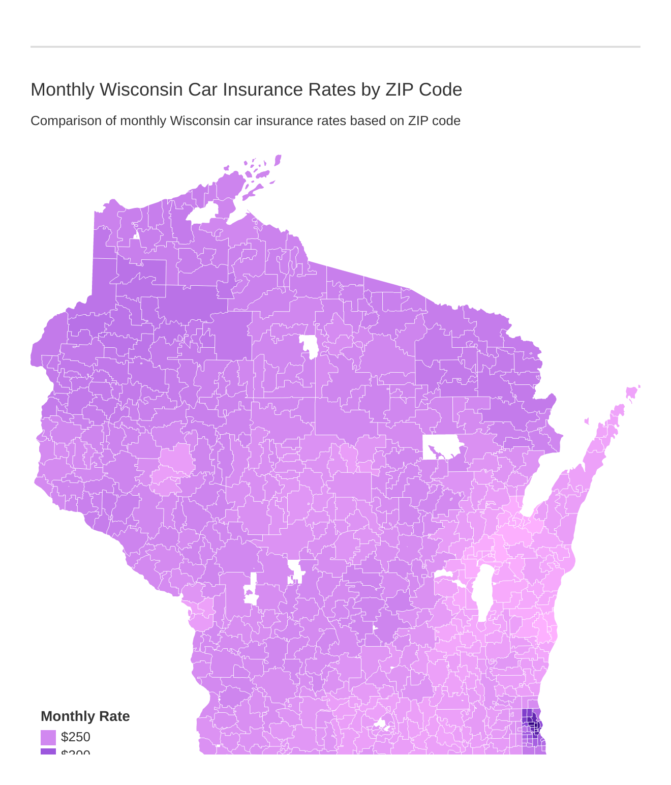 Monthly Wisconsin Car Insurance Rates by ZIP Code
